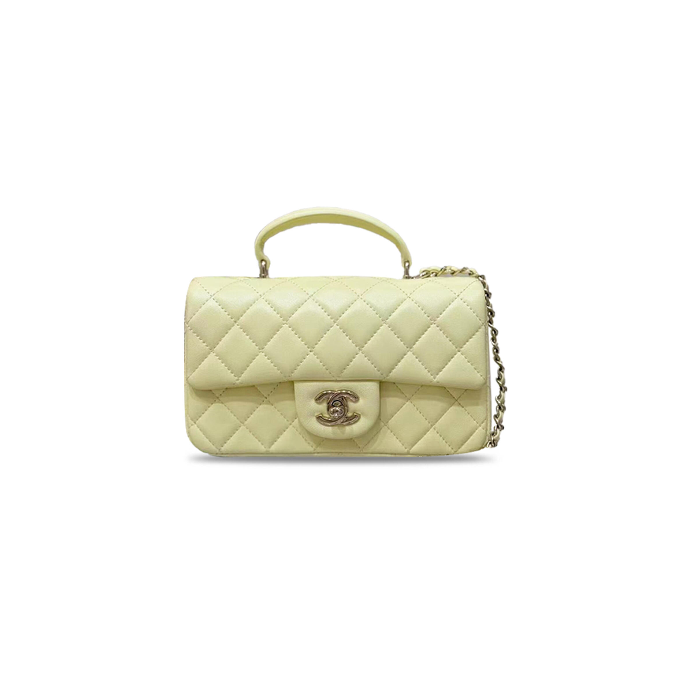 Ch**el master mini rectangular flap with top handle lambskin light gold hardware (20*13*6cm)